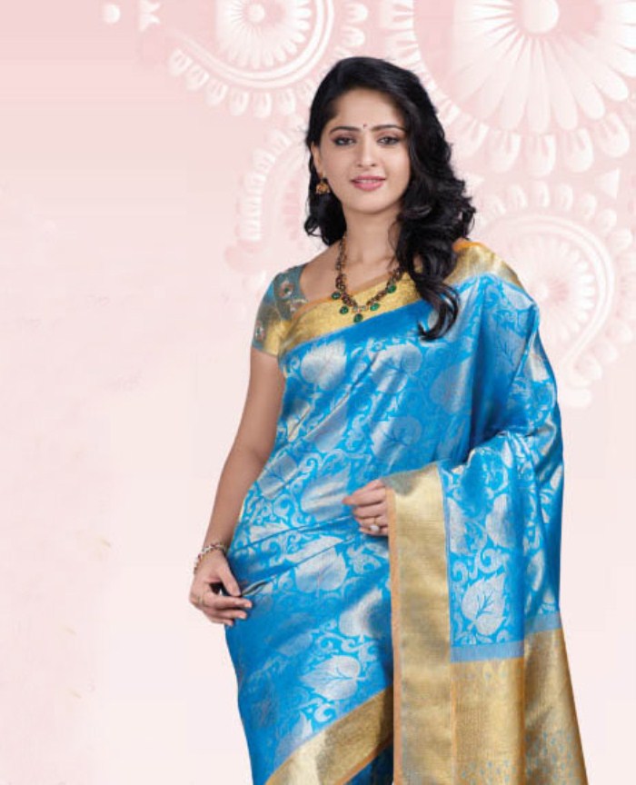 Image result for Anushka shetty in blue silk saree