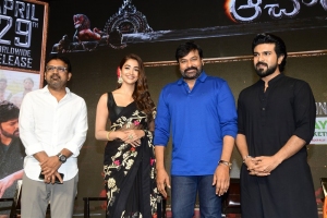 Koratala Siva, Pooja Hegde, Ram Charan, Chiranjeevi @ Acharya Movie Press Meet Photos