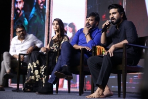 Koratala Siva, Pooja Hegde, Ram Charan, Chiranjeevi @ Acharya Movie Press Meet Photos