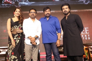 Koratala Siva, Pooja Hegde, Ram Charan, Chiranjeevi @ Acharya Movie Press Meet Photos