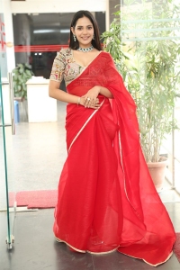 Aishwarya Dutta Red Saree Pictures @ Farhana Press Meet