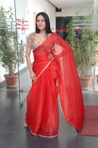 Aishwarya Dutta Red Saree Pictures @ Farhana Press Meet