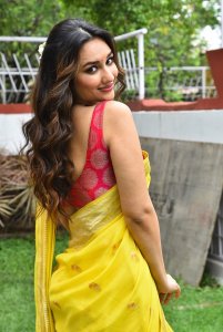 Actress Akanksha Sharma Saree Pics @ Laila Movie Launch