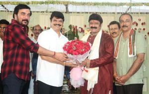 Raam Achanta, Boyapati Sreenu, Balakrishna, Gopi Achanta @ Akhanda 2 Movie Pooja Ceremony Stills