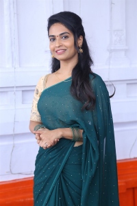 Actress Harika Alekhya Green Saree Photos