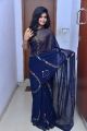 Actress Alekhya Kondapalli Navy Blue Saree Pics @ Samajaniki Hecharika Movie Opening