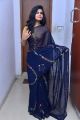 Actress Alekhya Kondapalli Navy Blue Saree Pics @ Samajaniki Hecharika Movie Opening