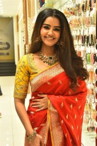 Anupama Parameswaran Saree Stills @ Viyara Fine Silver Jewellery Launch