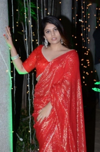 Masooda Actress Bandhavi Sridhar Red Saree Pics