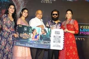 Mirnalini Ravi, Meenakshi Govindarajan, Vikram, Srinidhi Shetty, NV Prasad @ Cobra Movie Pre Release AMB Mall Photos