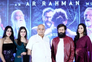 Mirnalini Ravi, Meenakshi Govindarajan, NV Prasad, Vikram, Srinidhi Shetty @ Cobra Movie Press Meet Hyderabad Photos
