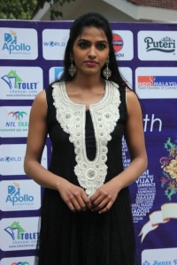Actress Dhanshika New Pics in Black Sleeveless Salwar Kameez