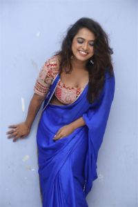 The Deal Movie Actress Dharani Priya Blue Saree Photos