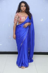 The Deal Movie Actress Dharani Priya Blue Saree Photos