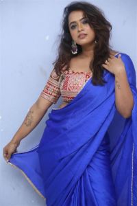 The Deal Movie Actress Dharani Priya Blue Saree Photos