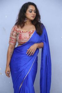 The Deal Movie Actress Dharani Priya Blue Saree Photos