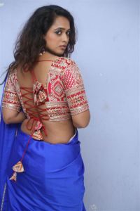 The Deal Movie Actress Dharani Priya Blue Saree Photos