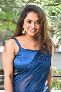 Actress Dharani Priya Madhekar in Dark Blue Saree Stills