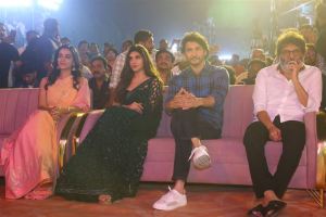 Meenakshi Chaudhary, Sreeleela, Mahesh Babu, Trivikram Srinivas @ Guntur Kaaram Pre-Release Event Stills