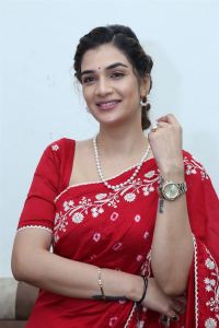 Purushothamudu Movie Heroine Hasini Sudhir in Red Saree Photos