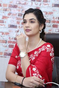 Purushothamudu Movie Actress Hasini Sudhir in Red Saree Photos