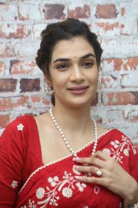 Actress Hasini Sudhir Red Saree Photos @ Purushothamudu Movie Interview