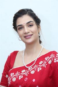 Purushothamudu Movie Actress Hasini Sudhir in Red Saree Photos