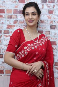 Actress Hasini Sudhir Red Saree Photos @ Purushothamudu Movie Interview