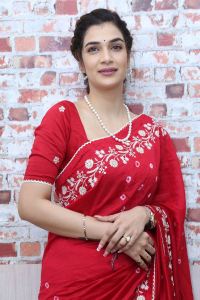 Actress Hasini Sudhir Red Saree Photos @ Purushothamudu Movie Interview