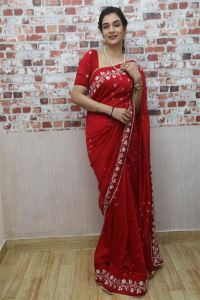 Purushothamudu Movie Heroine Hasini Sudhir in Red Saree Photos