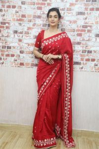 Actress Hasini Sudhir Red Saree Photos @ Purushothamudu Movie Interview