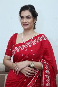 Purushothamudu Movie Actress Hasini Sudhir in Red Saree Photos