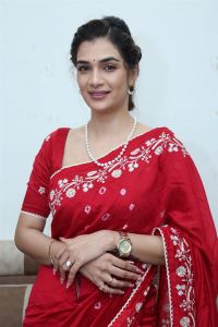 Purushothamudu Movie Actress Hasini Sudhir in Red Saree Photos