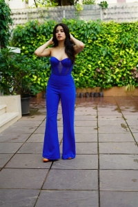 Actress Janhvi Kapoor in Backless Blue Jumpsuit Photos
