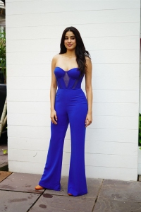 Actress Janhvi Kapoor Photos in Backless Blue Jumpsuit Dress