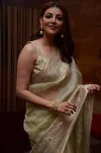 Actress Kajal Agarwal Saree Pics @ Satyabhama First Look Launch