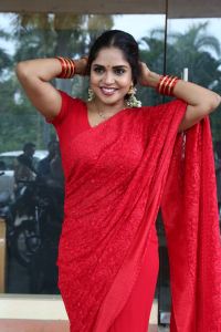 Karunya Chowdary Red Saree Photos @  Erracheera Trailer Launch