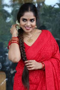 Erracheera Movie Heroine Karunya Chowdary Red Saree Photos