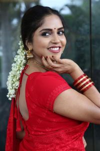 Erracheera Movie Actress Karunya Chowdary Red Saree Photos