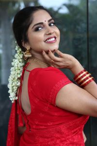 Erracheera Movie Heroine Karunya Chowdary Red Saree Photos