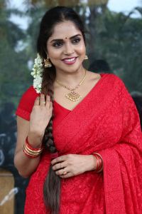 Erracheera Movie Actress Karunya Chowdary Red Saree Photos