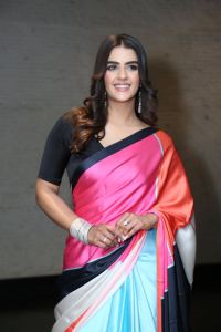 Eagle Movie Heroine Kavya Thapar Multicolor Saree Stills