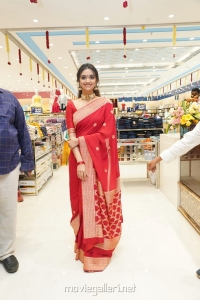 Actress Keerthi Suresh Red Saree Photos @ Mancherial CMR Shopping Mall Opening