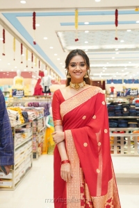 Actress Keerthy Suresh Red Saree Photos @ CMR Shopping Mall Launch in Mancherial