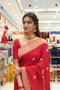 Actress Keerthy Suresh Red Saree Photos @ CMR Shopping Mall Launch in Mancherial