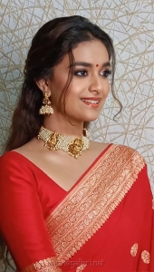 Actress Keerthy Suresh Red Saree Photos @ Mancherial CMR Shopping Mall Opening