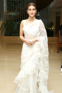 Thodelu Movie Heroine Kriti Sanon White Saree Stills