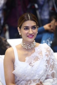 Actress Kriti Sanon White Saree Stills @ Thodelu Pre-Release Event