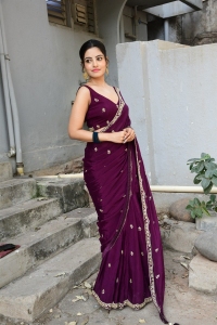 Telugu Actress Madhu Priya Red Saree Stills