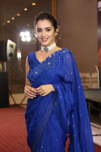 Bhimaa Movie Heroine Malvika Sharma Blue Saree Pics